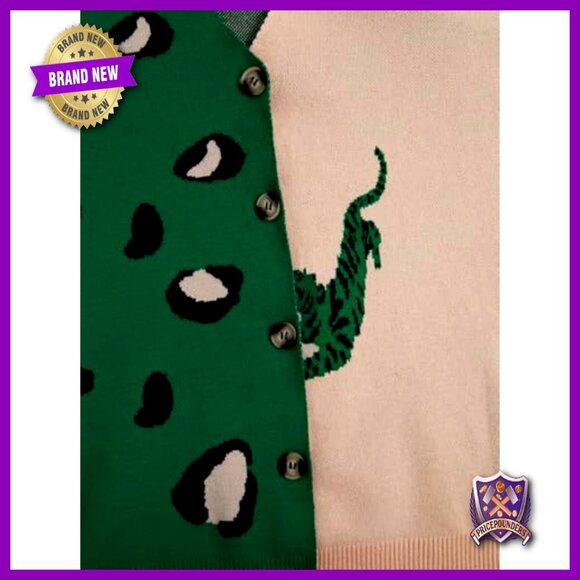 Plus Size Leopard Print Cardigan Sweater V Neck Button Up Knit Outerwear - Picture 5 of 6